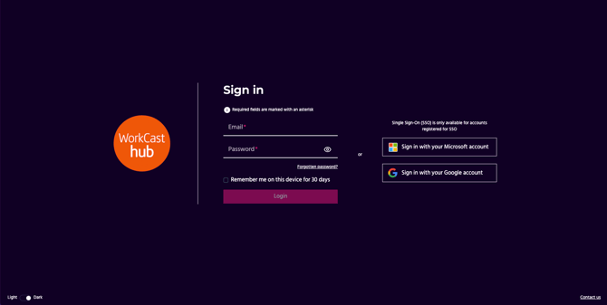 Hub login page